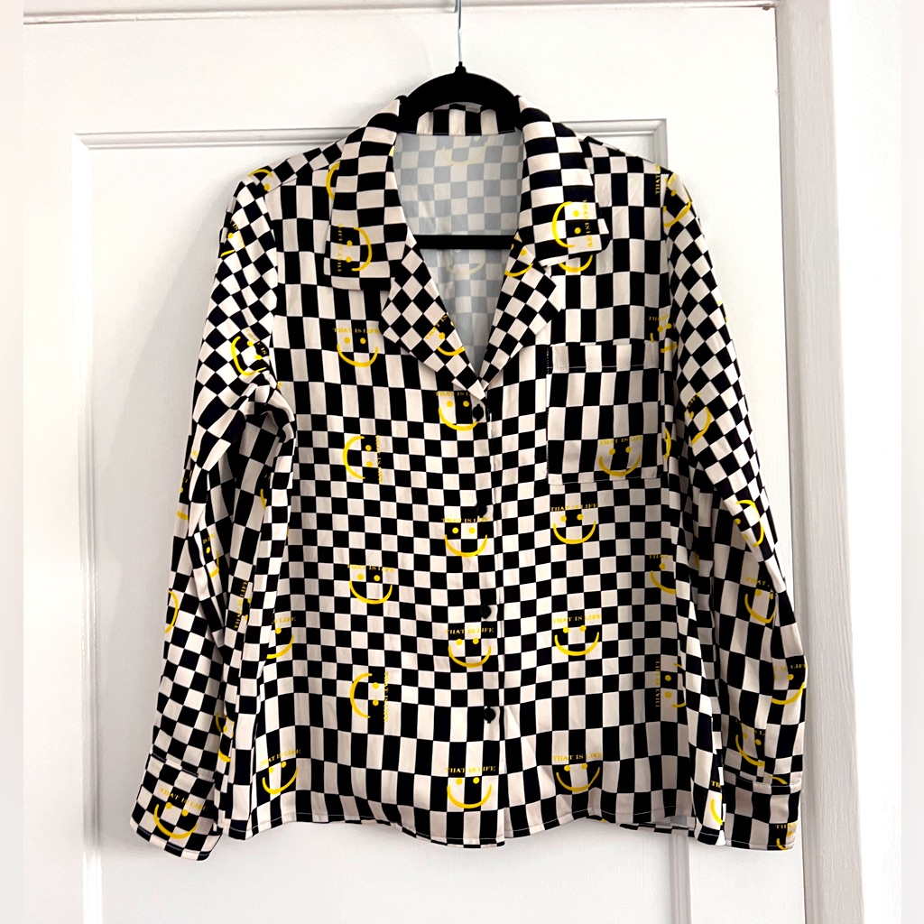 Checkered Satin Smiley Face Shirt